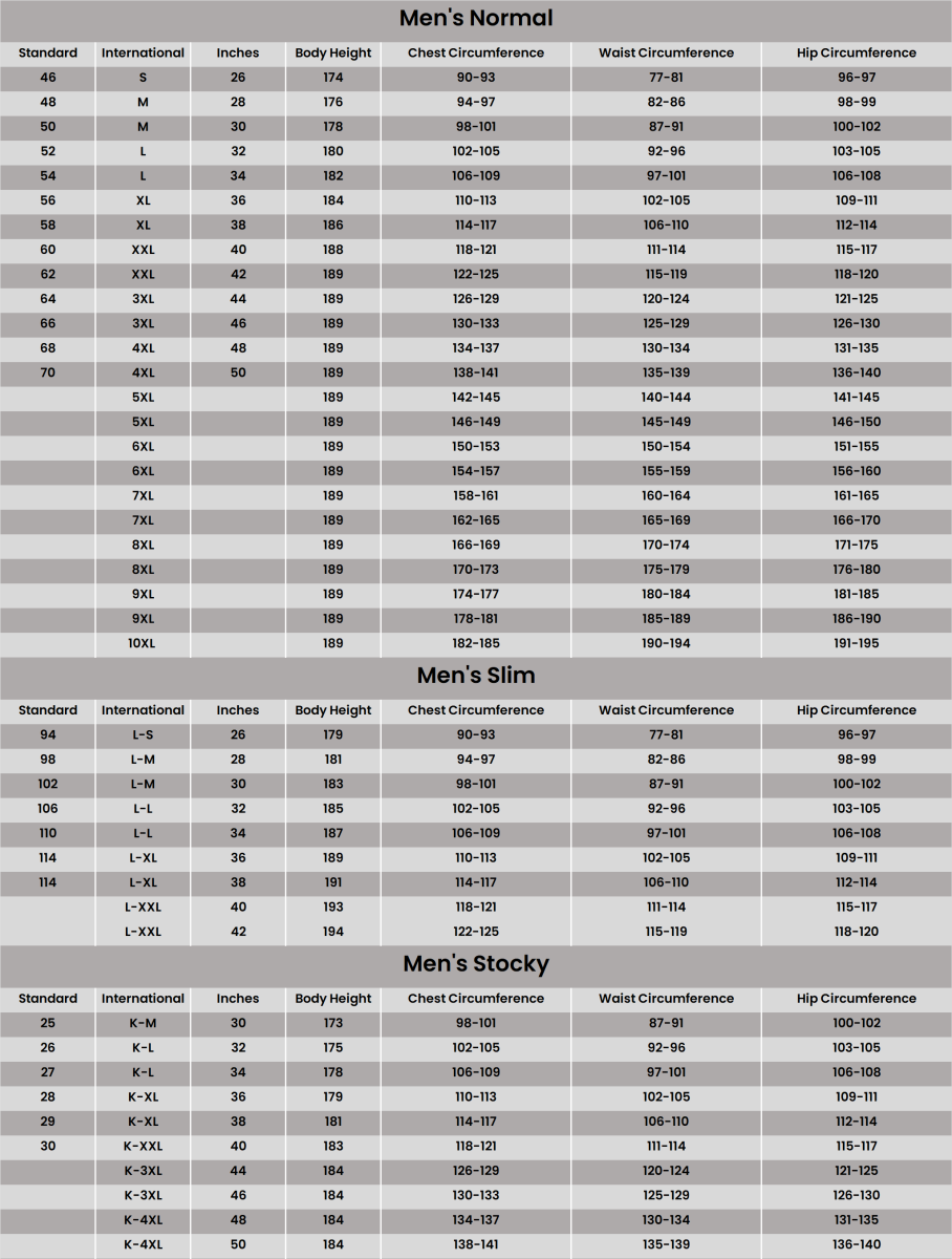 Made in Germany Motorcycle Clothing Size Chart